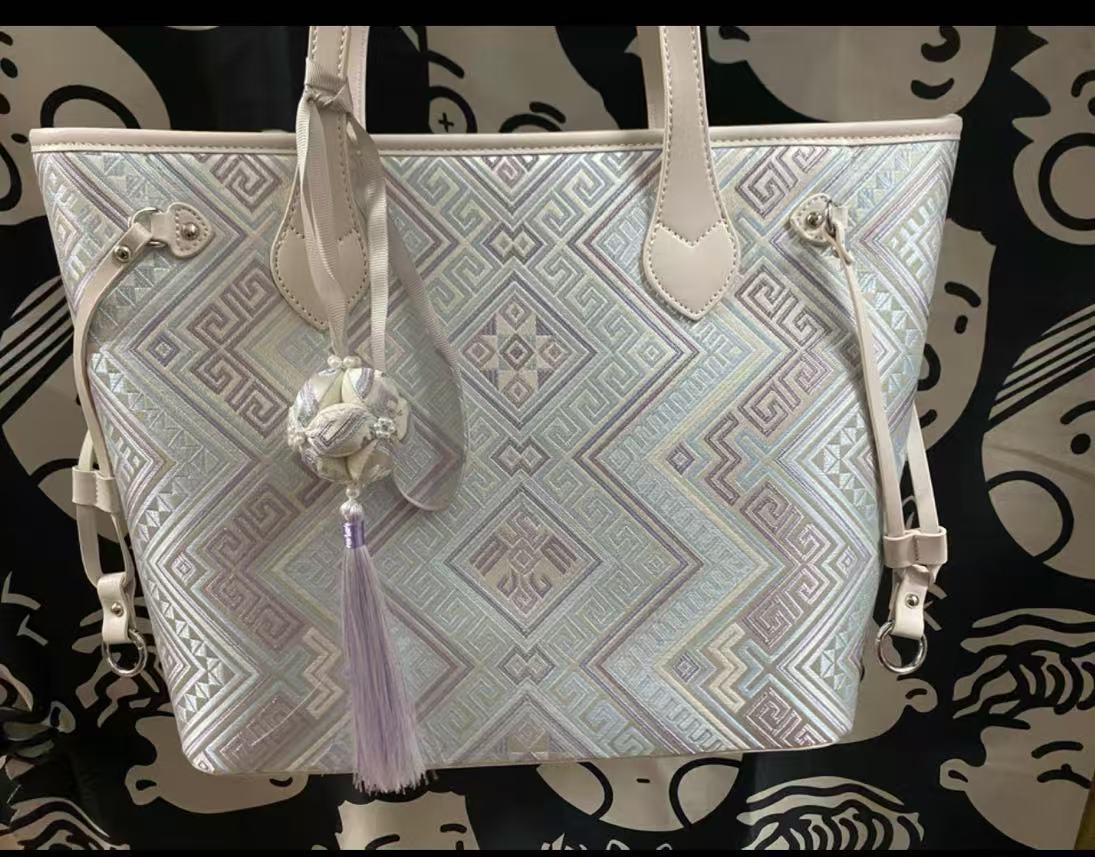 Silver Purple Geometric Large Tote Bag - Shaka Chinese Traditional Culture Store