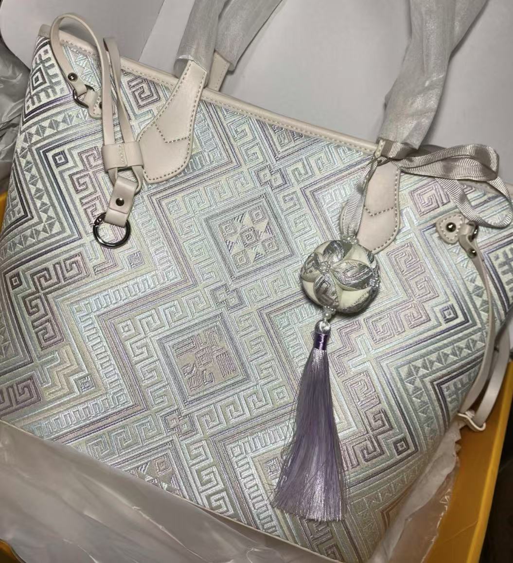 Silver Purple Geometric Large Tote Bag - Shaka Chinese Traditional Culture Store
