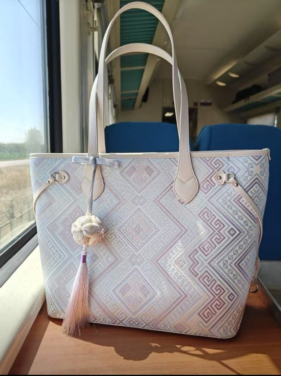 Silver Purple Geometric Large Tote Bag - Shaka Chinese Traditional Culture Store