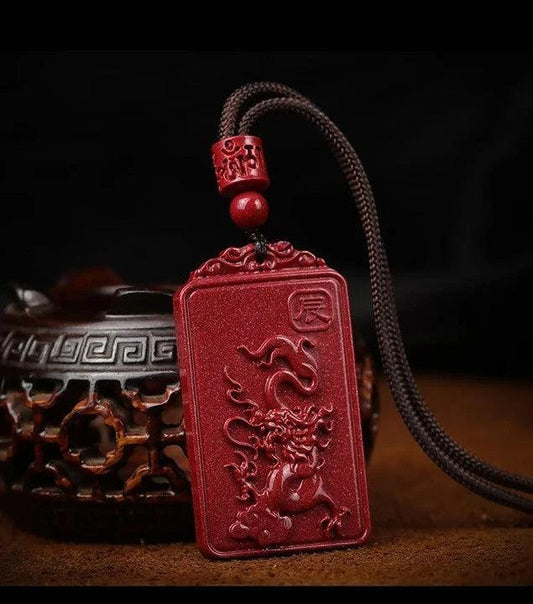 Cinnabar Rectangular Double-sided Pendant -  Shaka Chinese Traditional Culture Store