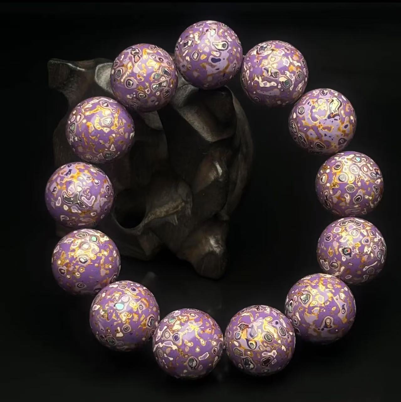 Purple White Purple Sandalwood Bead Bracelet 1.8