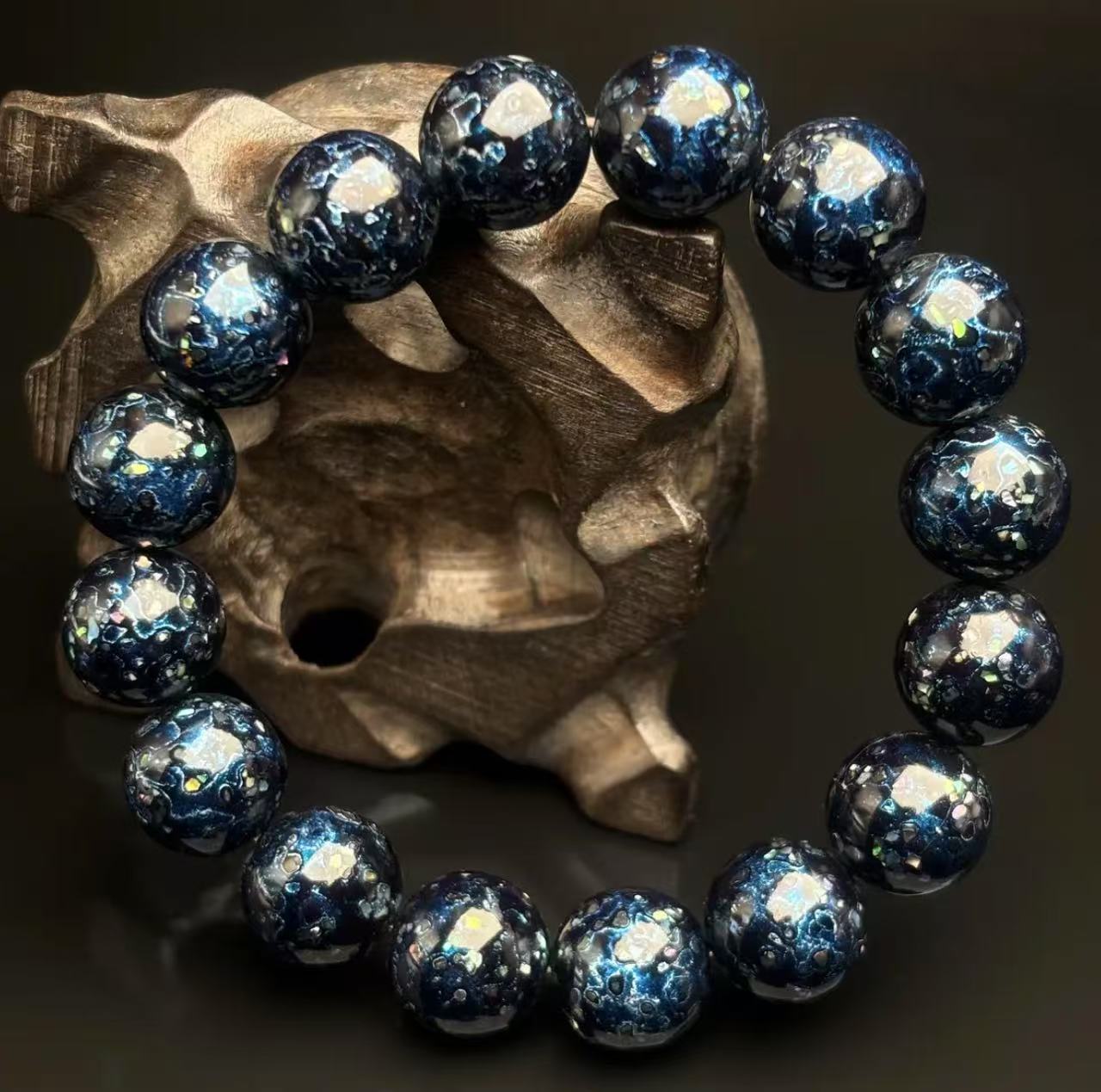 Aurora Blue Purple Sandalwood Bead Bracelet 1.2