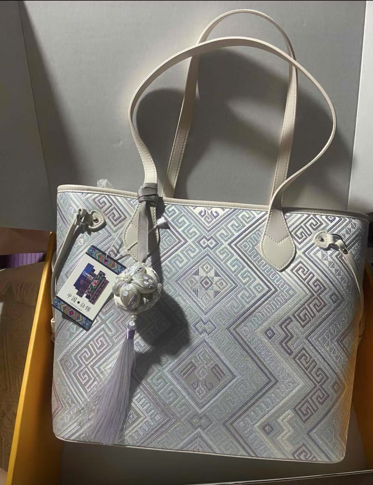 Silver Purple Geometric Large Tote Bag -  Shaka Chinese Traditional Culture Store