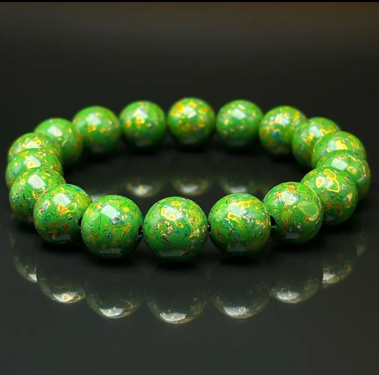 Green Gold Purple Sandalwood Bead Bracelet 1.0