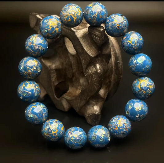Gold leaf inlaid lacquer bracelet with metallic sheen, energy jewelry